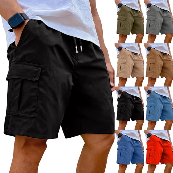 Drawstring Waist Lightweight Cargo Shorts for Men, Loose Straight Cut Multi Pocket Casual Utility Shorts, Quick Dry Comfort Outdoor Vacation Everyday Wear Walking Shorts Black L