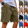 thumbnail image 1 of Drawstring Waist Lightweight Cargo Shorts for Men, Loose Straight Cut Multi Pocket Casual Utility Shorts, Quick Dry Comfort Outdoor Vacation Everyday Wear Walking Shorts Army Green 3XL, 1 of 9