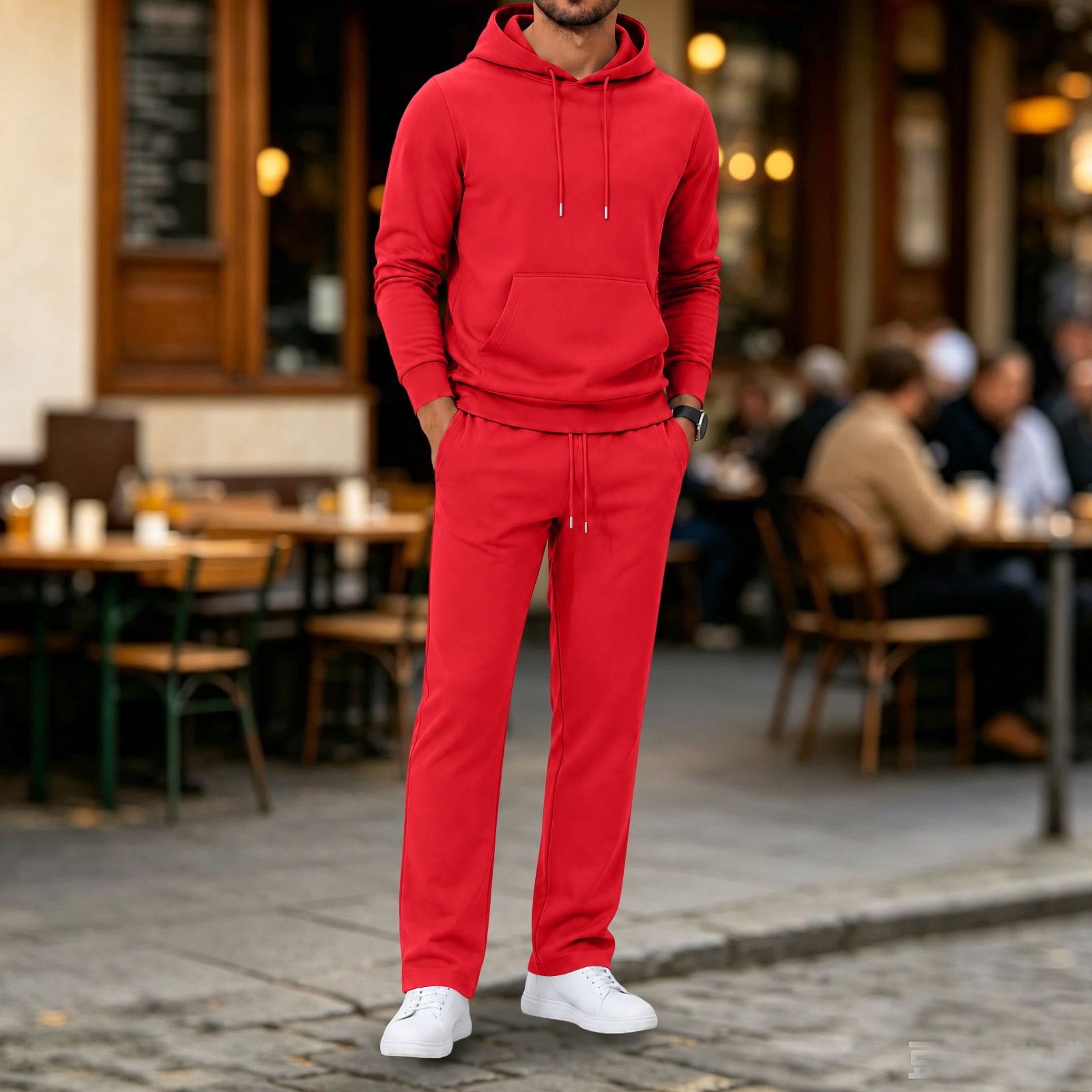 Drawstring Waist Sweatpants and Hoodie Set for Men with a Kangaroo ...