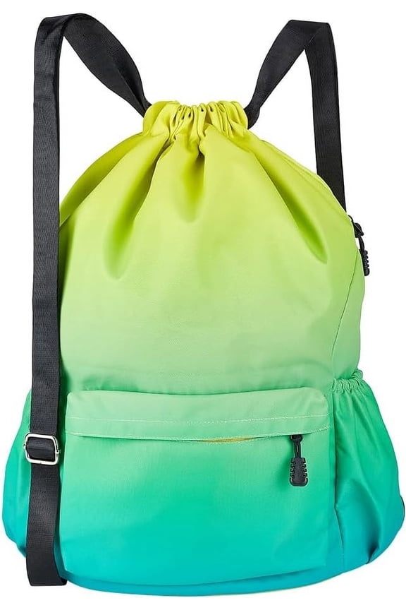 Drawstring Waterproof Backpack Gradient Color Gym Storage Bags Oraganizer for Women Men Green Yellow for Gym Sport Beach Outdoor Trip Cinch Sack DIY for Women Men 19x16.14 Inch Making DIY