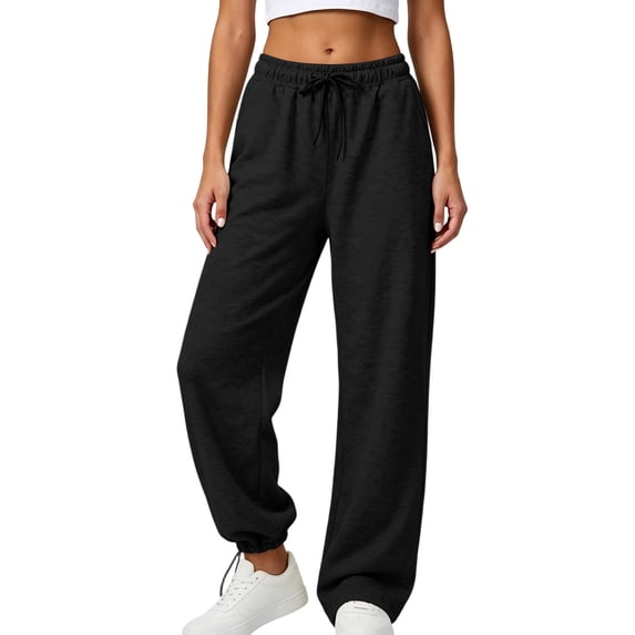 Drawstring Wide Leg Pants for Women Ghalytn Elastic Waist Sweatpants - Adjustable Hem Casual Jogger Trousers