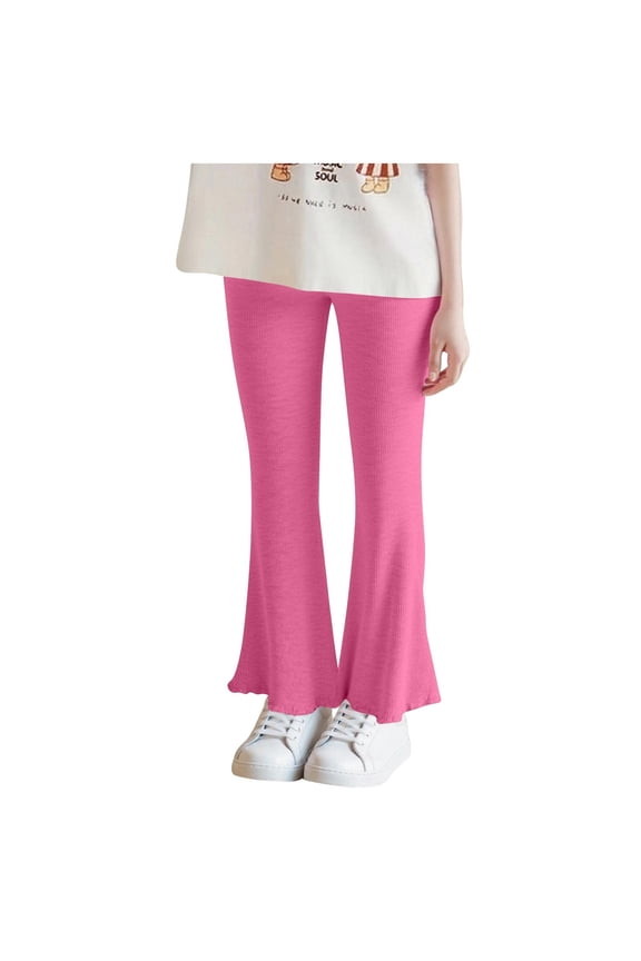 Drawstring Workout Pants Toddler Girls Flare Leggings, Kids Soft Knit Cotton Boot Cut Bottoms High Waisted Stretchy Flare Yoga Pants for Dance Casual Activewear Girls Flare Bottom Pants 2Y