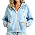 thumbnail image 1 of Drawstring Zip Up Hoodies for Women Fashion Solid Color Long Sleeve Hooded Pocket Zipper Drawstring Pocket Sweatshirts Jackets Fall Winter Track Jackets with Pockets, 1 of 5