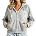 thumbnail image 1 of Drawstring Zip Up Hoodies for Women Fashion Solid Color Long Sleeve Hooded Pocket Zipper Drawstring Pocket Sweatshirts Jackets Fall Winter Track Jackets with Pockets, 1 of 5