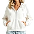 thumbnail image 1 of Drawstring Zip Up Hoodies for Women Fashion Solid Color Long Sleeve Hooded Pocket Zipper Drawstring Pocket Sweatshirts Jackets Fall Winter Track Jackets with Pockets, 1 of 5