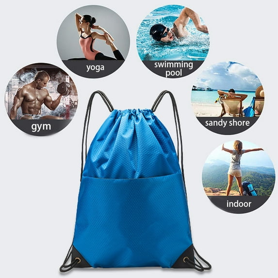 Drawstring backpack waterproof rope basketball volleyball bag sports fitness zipper backpack men and women outdoor sports bag (blue)