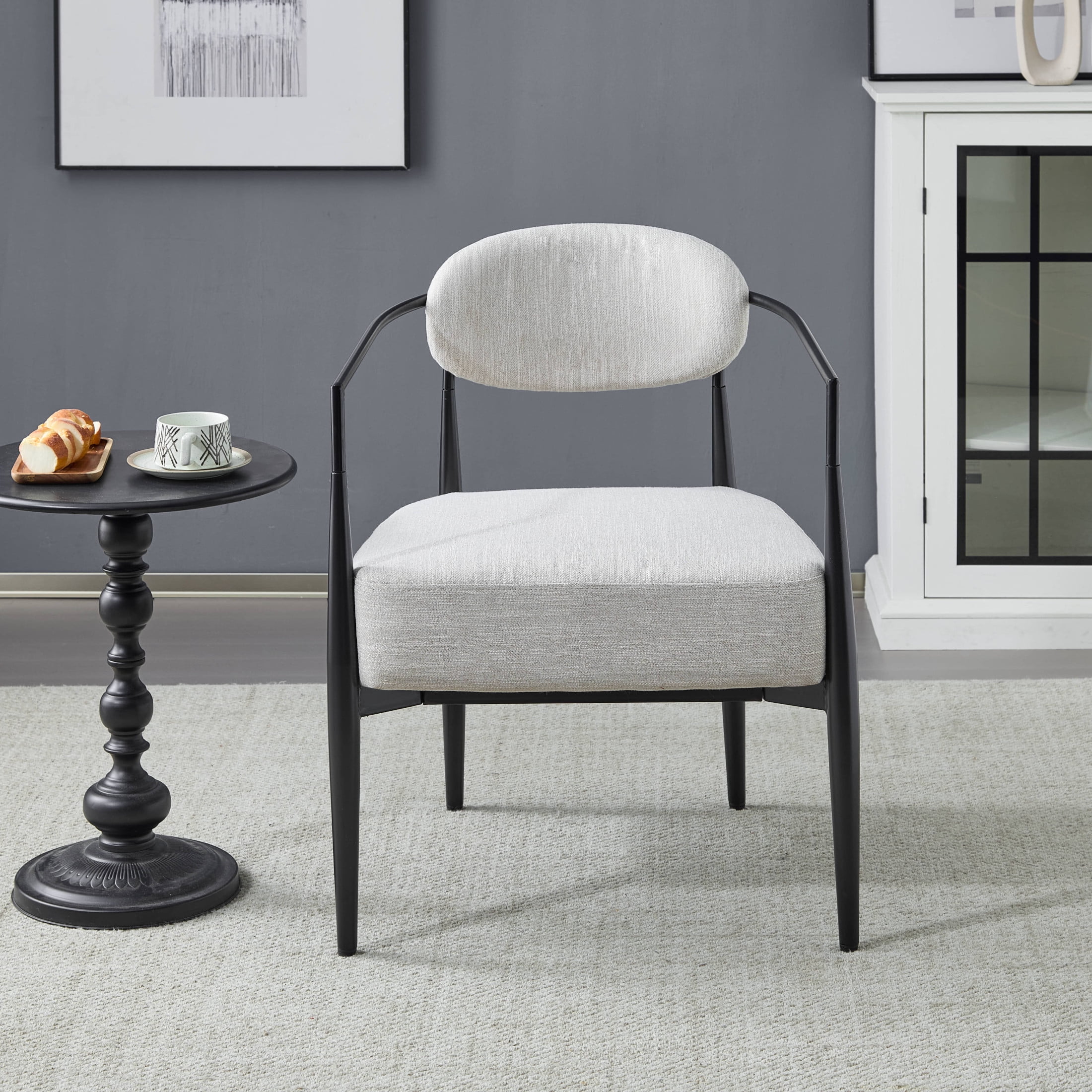 Draxiel Iron Frame Modern Upholstered Accent Chair in Beige, Black, and Gold