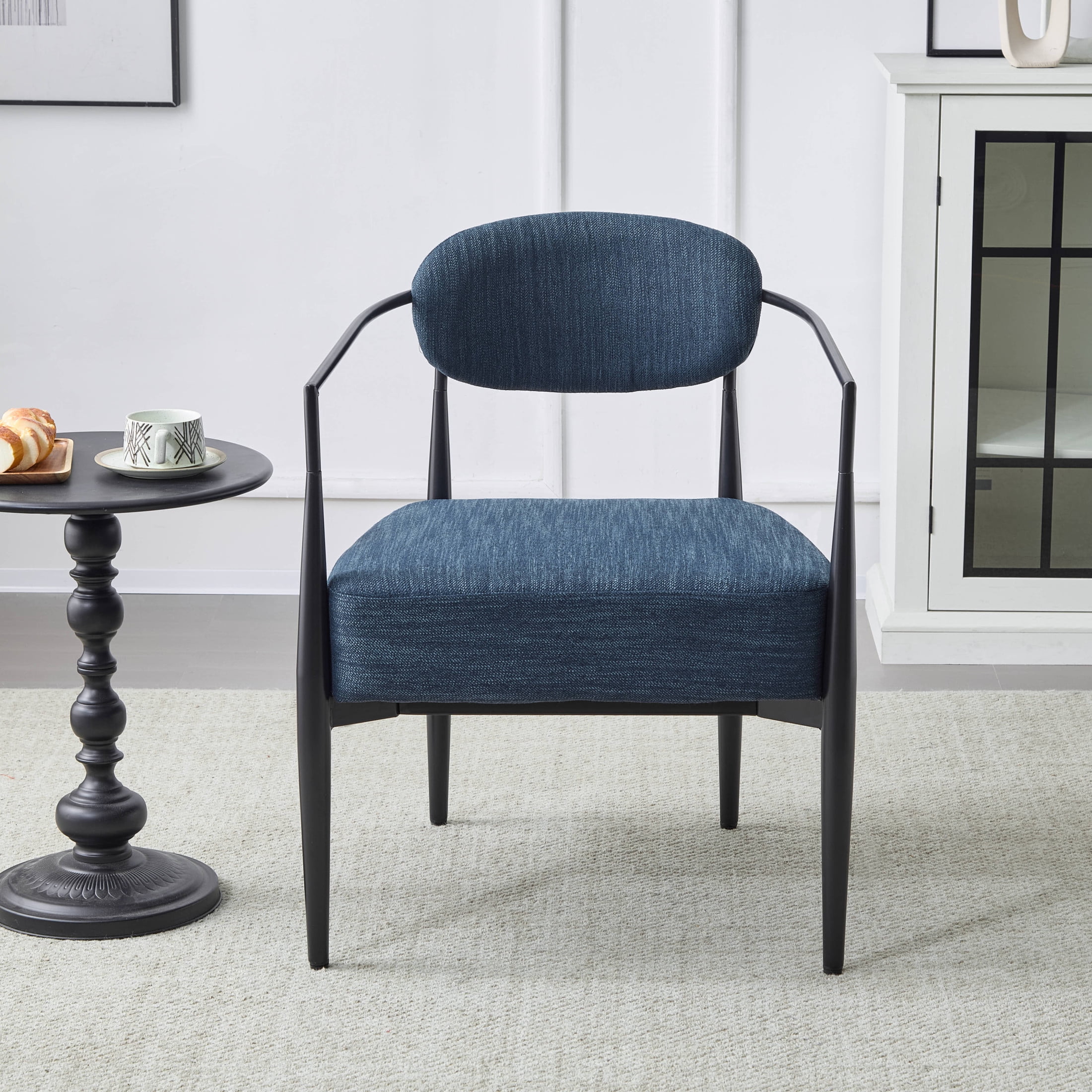 Draxiel Modern Upholstered Accent Chair, Iron, Navy Blue + Black