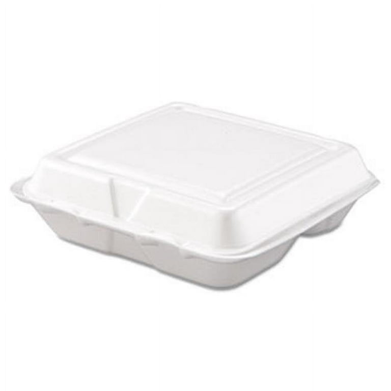 3-Compartment Microwaveable White Hinged Take-Out Container - 8 x 8