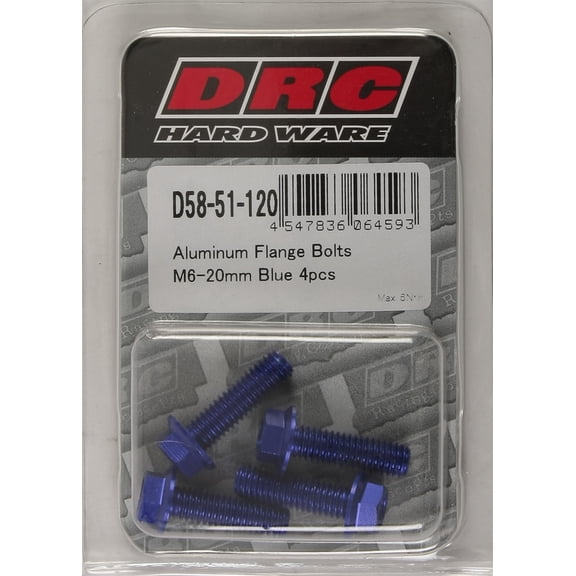DRC D58-51-120; Aluminum Flange Bolts Blue M6X20-mm 4-Pack