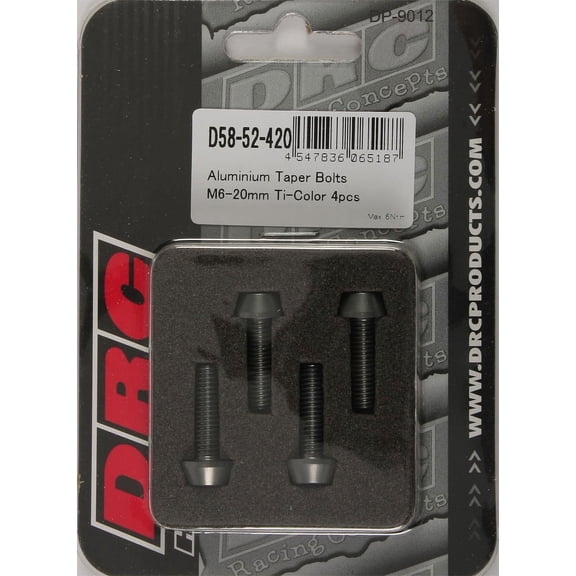 DRC D58-52-420; Aluminum Taper Bolts Titanium M6X20-mm 4-Pack