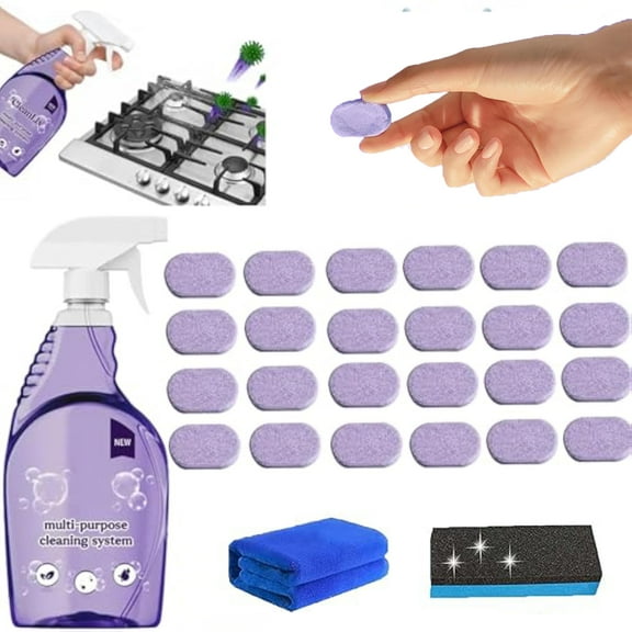 Drclean Spray Oven Cleaner, 20025 New Dr Clean Spray, Drclean Spray Cleaner Tablets And Spray Bottle for Ovens, Multi Purpose Cleaning System for Kitchen, Bathroom (24Pcs)