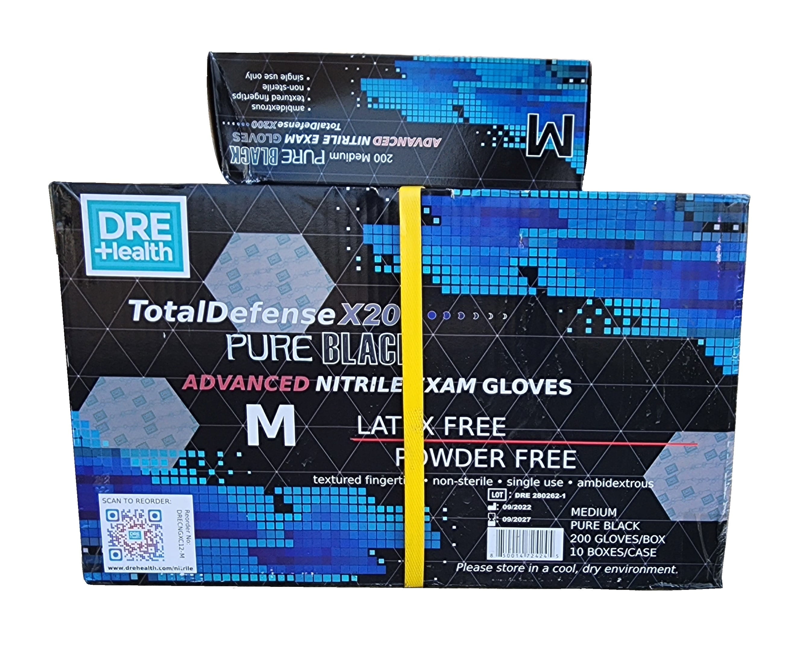 Dre Health Black Disposable Nitrile Gloves Medium 2000 Pack Case