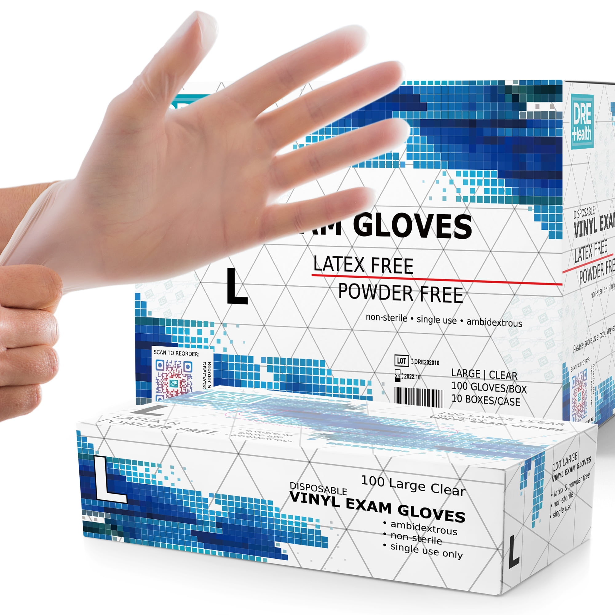 Dre Health Disposable Vinyl Gloves (L) 1000 Pack Clear Latex and