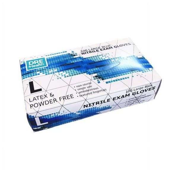 Dre Health Synthetic Nitrile Gloves, Large - 100 Pack - Powder Free Disposable Medical Exam Gloves
