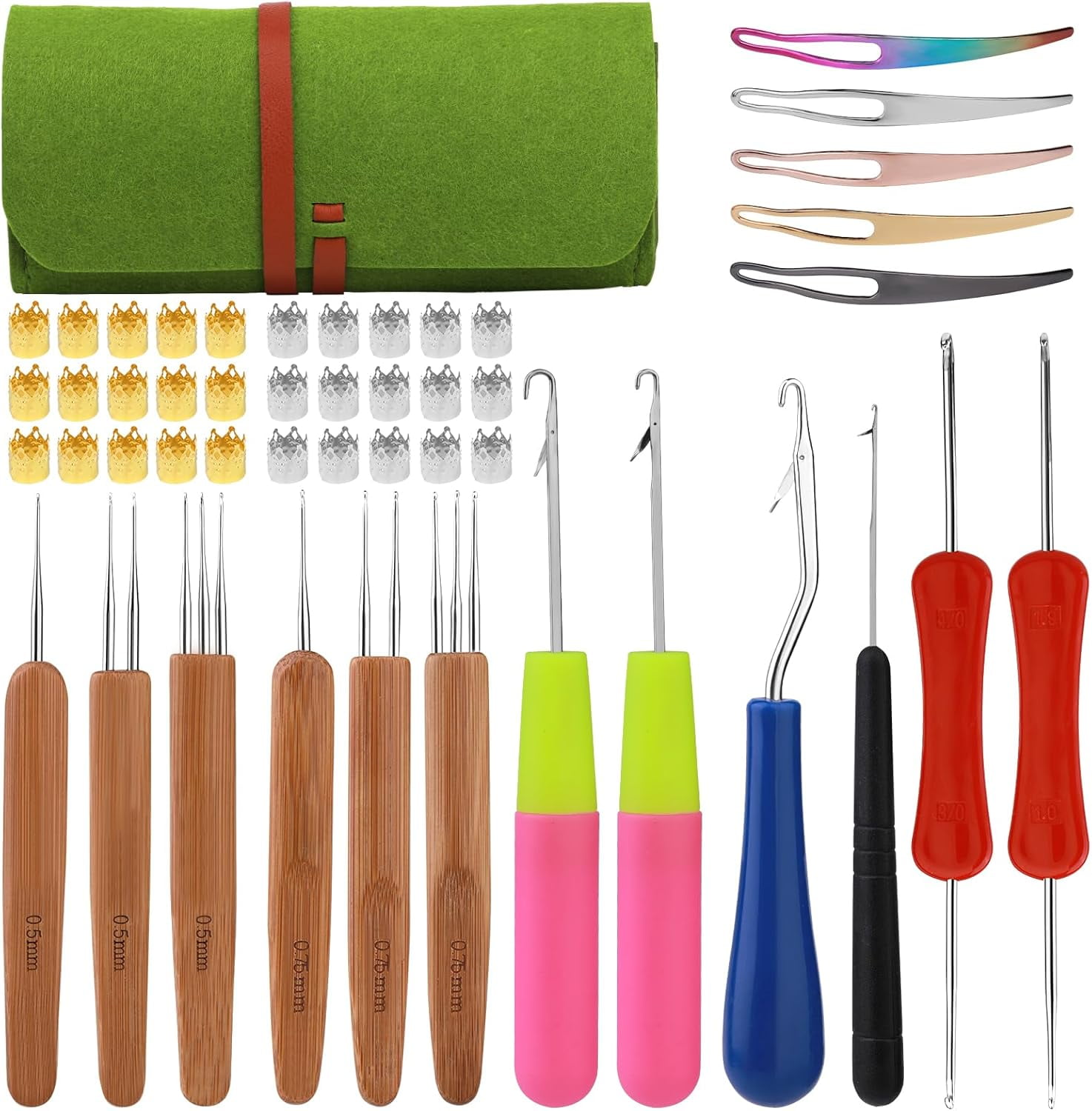 Dreadlock Crochet Hook, 48 Pcs Dreadlock Crochet Hook Tool, 6 Dreadlock Crochet Needle, Different Size Bent Latch Hook, Crochet Needle for Hair Braiding with Case and Dreadlocks Tool