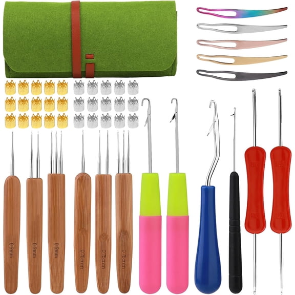 Dreadlock Crochet Hook, 48 Pcs Dreadlock Crochet Hook Tool, 6 Dreadlock Crochet Needle, Different Size Bent Latch Hook, Crochet Needle for Hair Braiding with Case and Dreadlocks Tool