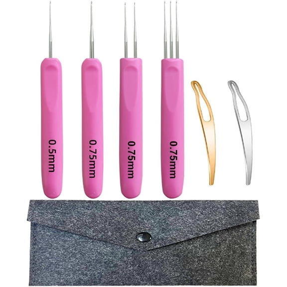 Dreadlock Crochet Hooks for Hair 0.75mm, Crochet  Dreads,Soft  Handles Grip,2 Pieces Hair Interlocking Tool for Braid Craft (6 Crochet Hooks for Hair)
