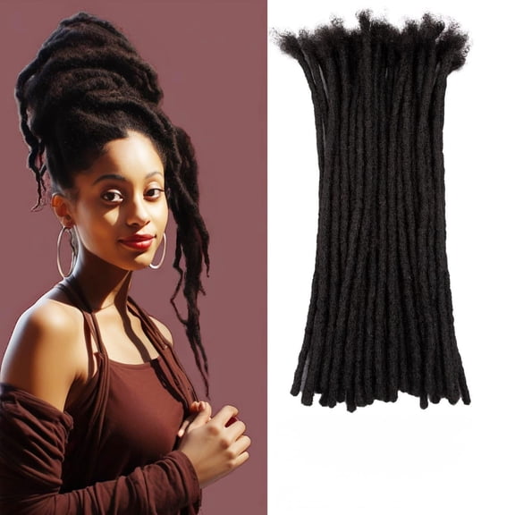 Dreadlock Extension Human Hair 12inch 0.6cm Width Permanent Human Hair Handmade Loc Extensions for Women/Men/Kids 60 Strands Natual Black