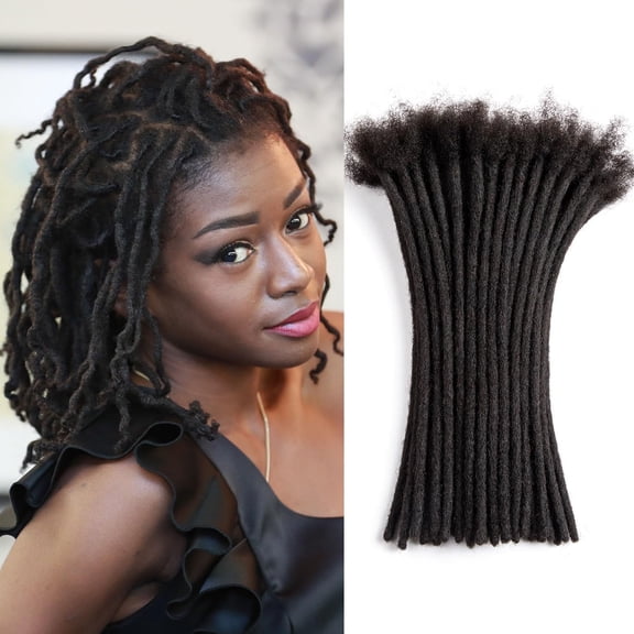 Dreadlock Extension Human Hair 16inch 0.8cm Width Permanent Huamn Hair Loc Extension Can Be Dyed Bleached Curled Handmade Loc Extension for Women/Men/Kids (40 Strands Natual Black)