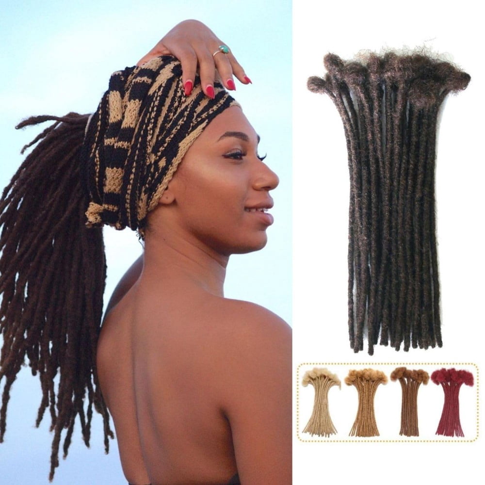 Dreadlock Extension Human Hair 6inch 0.6cm Width Permanent Huamn Hair Loc Extension Can Be Dyed Bleached Curled Handmade Loc Extension for Women/Men/Kids (30 Strands Natual Black)
