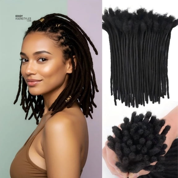 Dreadlock Extension Human Hair 4inch 0.6cm Width Permanent Huamn Hair Loc Extension Can Be Dyed Bleached Curled Handmade Loc Extension for Women/Men/Kids (30 Strands Natual Black)