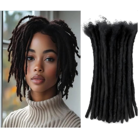 Dreadlock Extension Human Hair 12inch 0.6cm Width Permanent Huamn Hair Loc Extension Can Be Dyed Bleached Curled Handmade Loc Extension for Women/Men/Kids (30 Strands Natual Black)
