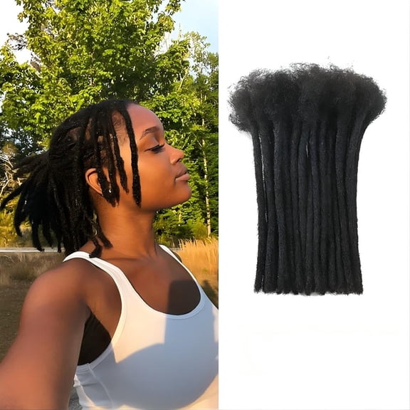 Dreadlock Extension Human Hair 4inch 0.6cm Width Permanent Huamn Hair Loc Extension Can Be Dyed Bleached Curled Handmade Loc Extension for Women/Men/Kids (30 Strands Natual Black)
