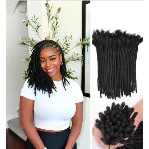 Dreadlock Extension Human Hair 8inch 0.6cm Width Permanent Huamn Hair Loc Extension Can Be Dyed Bleached Curled Handmade Loc Extension for Women/Men/Kids (30 Strands Natual Black)