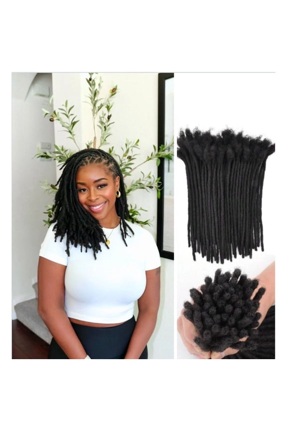 Dreadlock Extension Human Hair 8inch 0.6cm Width Permanent Huamn Hair Loc Extension Can Be Dyed Bleached Curled Handmade Loc Extension for Women/Men/Kids (30 Strands Natual Black)