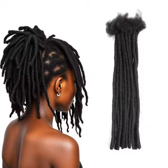 Dreadlock Extension Human Hair 6inch 0.6cm Width Permanent Huamn Hair Loc Extension Can Be Dyed Bleached Curled Handmade Loc Extension for Women/Men/Kids (30 Strands Natual Black)