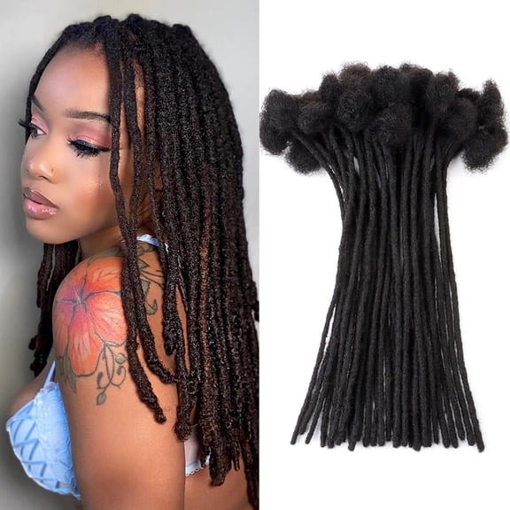 Dreadlock Extension Human Hair 4inch 0.6cm Width Permanent Huamn Hair Loc Extension Can Be Handmade Loc Extension for Women/Men/Kids (10 Strands Natual Black)