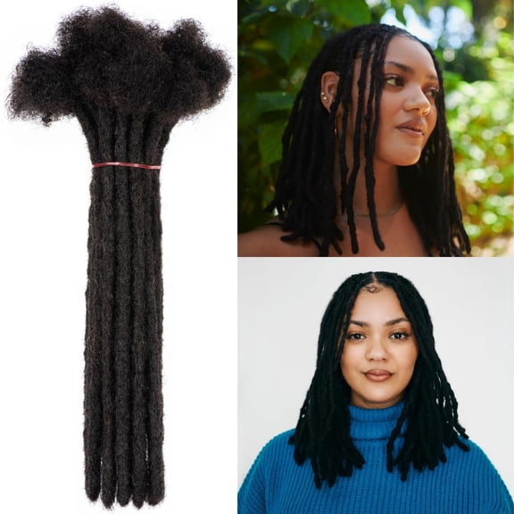 Dreadlock Extension Human Hair 4inch 0.8cm Width Permanent Huamn Hair Loc Extension Can Be Dyed Bleached Curled Handmade Loc Extension for Women/Men/Kids (60 Strands Natual Black)