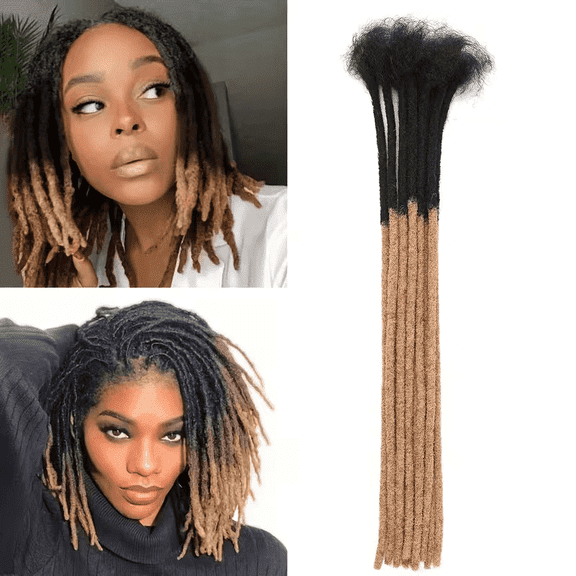 Dreadlock Extension Human Hair 6inch Permanent Huamn Hair Loc Extension Can Be Dyed Bleached Curled Handmade Loc Extension for Women/Men/Kids (30 Strands 1B/27#)