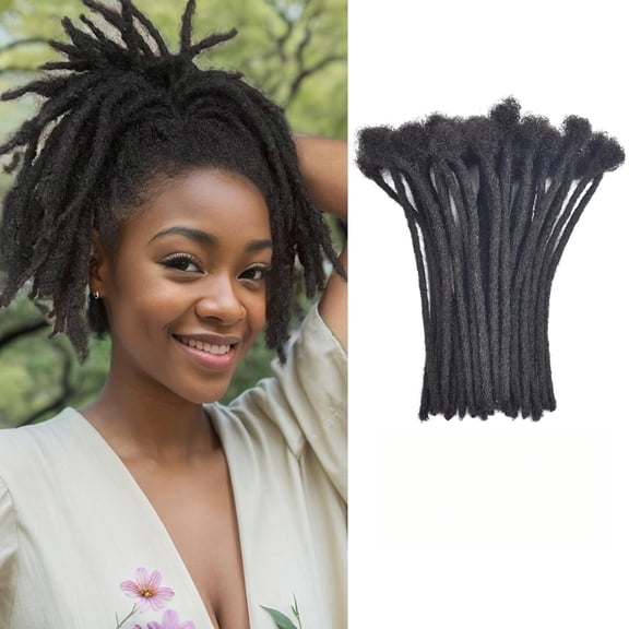 Dreadlock Extension Human Hair 6inch 0.8cm Width Permanent Huamn Hair Loc Extension Can Be Dyed Bleached Curled Handmade Loc Extension for Women/Men/Kids (20 Strands Natual Black)