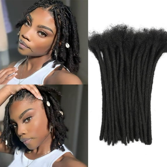 Dreadlock Extension Human Hair 8inch 0.8cm Width Permanent Huamn Hair Loc Extension Can Be Dyed Bleached Curled Handmade Loc Extension for Women/Men/Kids (50 Strands Natual Black)