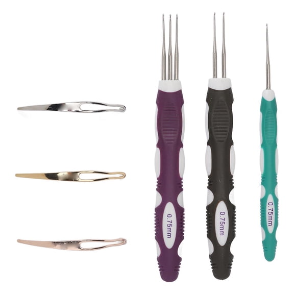 Dreadlocks Crochet Hook Set - 6pcs 0.75mm Hair Weaving Tool Kit for Braid Interlocking - Ergonomic ABS Plastic Handle