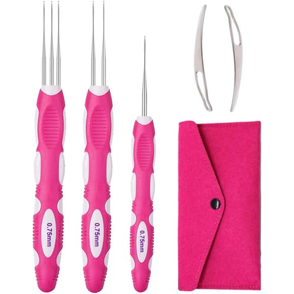 Dreadlocks Crochet Hooks with Ergonomic Handle, Braid Hair Locking Tool, 3pcs Dreadlock Needle 0.75mm
