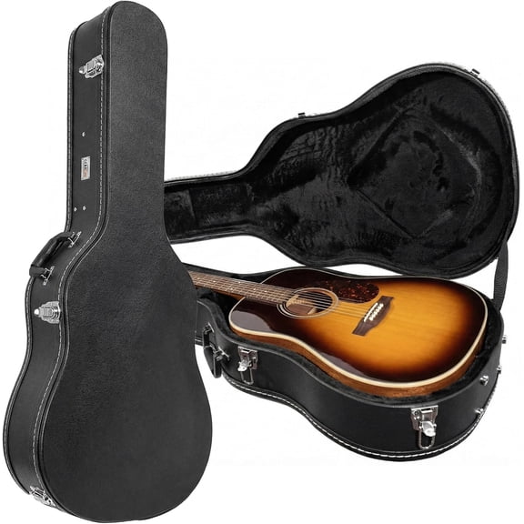 Dreadnought Acoustic Guitar Hardshell Case with Accessory Compartment - Black