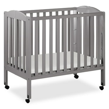 Dream On Me 3 in 1 Portable Folding Stationary Side Crib in Steel Grey, Greenguard Gold Certified, Safety Wheels with Locking Casters, Convertible, 3 Mattress Heights Steel Grey Crib