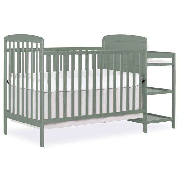 Dream On Me Anna 3-in-1 Convertible Crib with Changing Table Meadow Green, Changing Pad Included Converts from Baby Crib to Toddler Bed, Day Bed and Kids Sofa