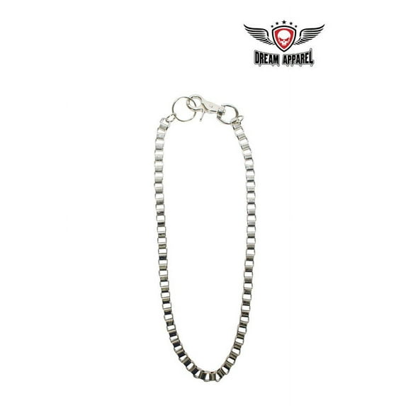 Dream Apparel 25" Long Chrome Squared-Loop Pants Keychain, Biker Chain Motorcycle Wallet Chain with Keyring