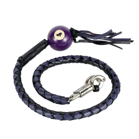 Dream Apparel 42" Leather Motorcycle Get Back Whip for Handlebar Fringed Biker Whip With Pool Ball Black Purple