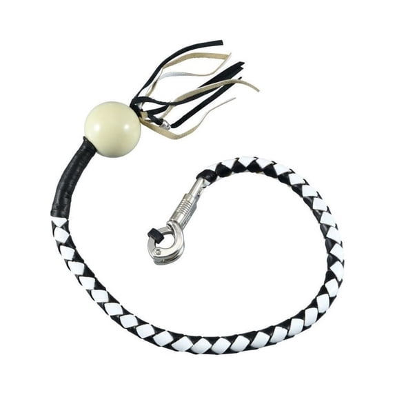 Dream Apparel 42" Leather Motorcycle Get Back Whip for Handlebar Fringed Biker Whip With Pool Ball Black White