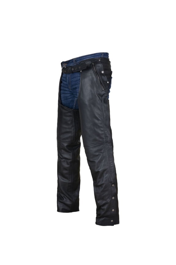 Black Motorcycle Leather Chaps for Men Women Riding Cowboy Biker Pants with removable lining