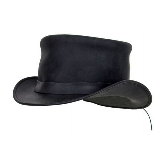 Dream Apparel Black Top Hat Fashion Gentleman Hat with Big Head Circumference Black Leather Wide Brim Fedora Hats