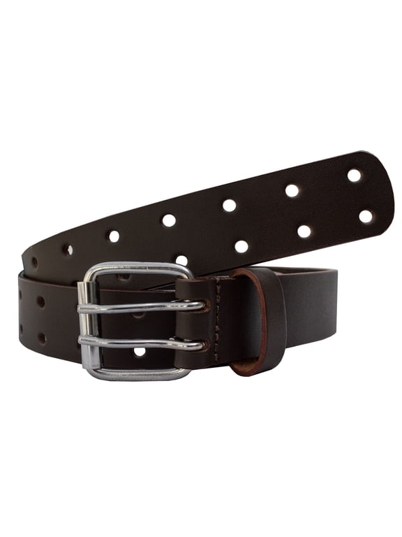 Brown Dotted Double Prong Motorcycle Leather Belt