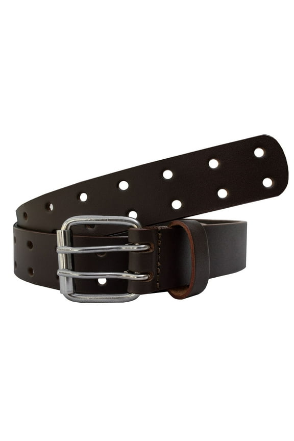 Brown Dotted Double Prong Motorcycle Leather Belt