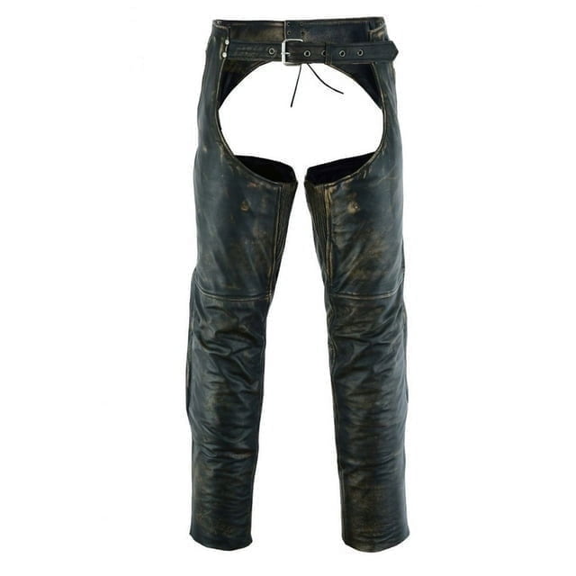 Mens Bikers Chaps Jeans Brown Leather Motorcycle Style Trouser Pants - (CHAPS-BRW)