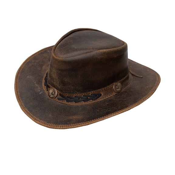 Dream Apparel Genuine Leather Cowboy Western Hat for Men Woman Studded Steampunk Hat Deadman Top Hat for Halloween Costume L